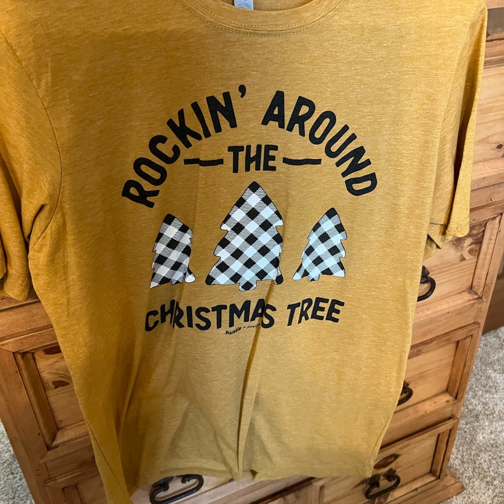 Mustard Graphic Tee with Christmas Design